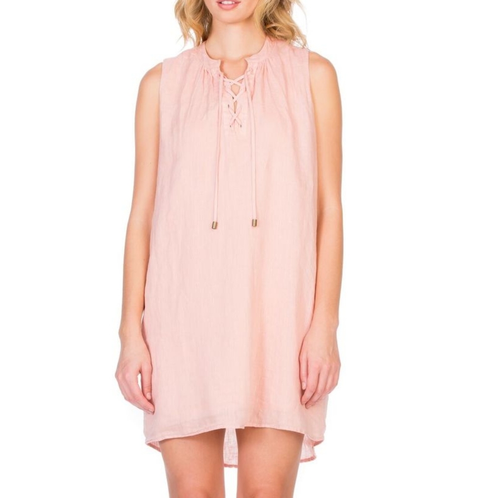 Maven West Peach Sleeveless Lace-up Linen Dress XS